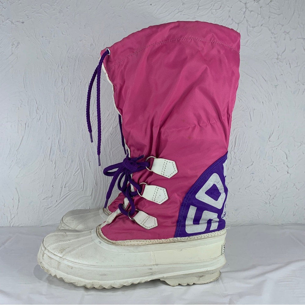 Vintage Sorel Free Style Snow Boots Made In Canada Pink Purple White Womens 7